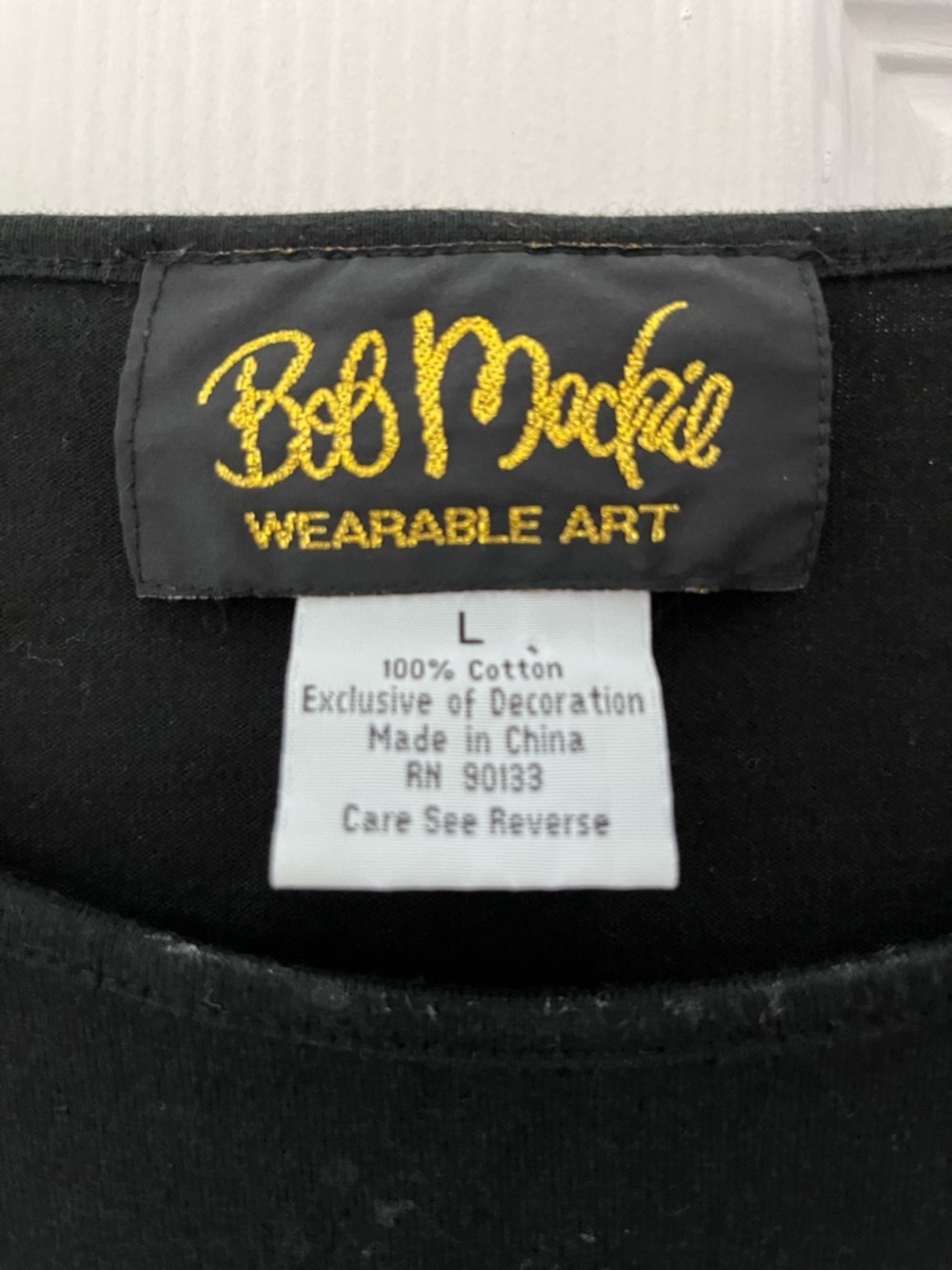 Bob Mackie Wearable Art 100% Cotton Black 3/4 Sleeve Top with Purple Unicorn - Picture 3 of 4